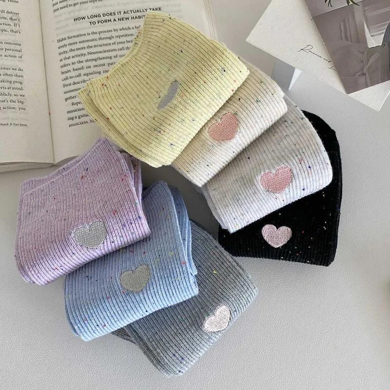 Korean Style Fashion Vertical Striped Slouch Socks Women Polka Dot Embroidered Heart Socks Cute Colorful Dots Cotton Ankle Sock