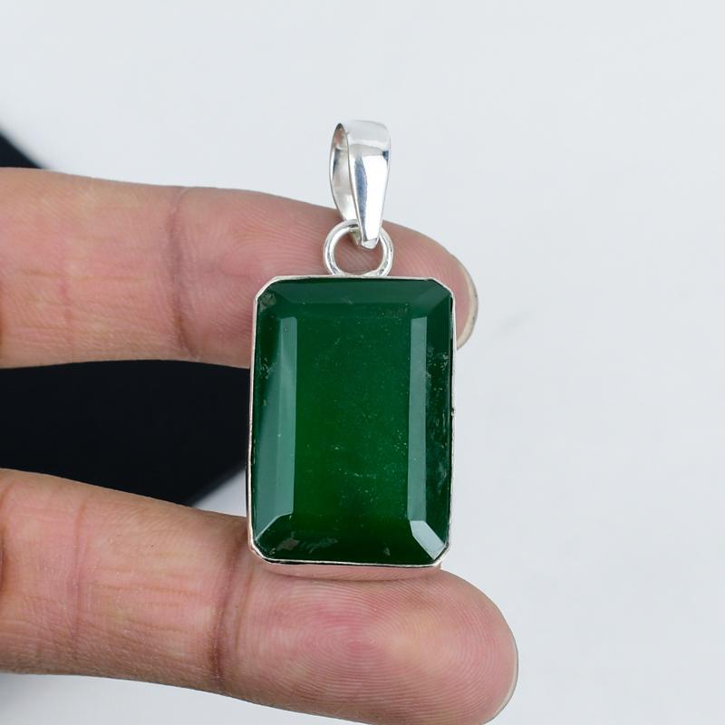 Dainty Green Onyx Gemstone Pendant 925 Sterling Silver- Handmade Design, Everyday Wear Jewelry, Unique Green Onyx Pendant Gift For Love