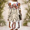 Women Criss Cross V Neck Long Sleeve Fitted Curved Hem Cartoon Bear Pumpkin Printed Dress