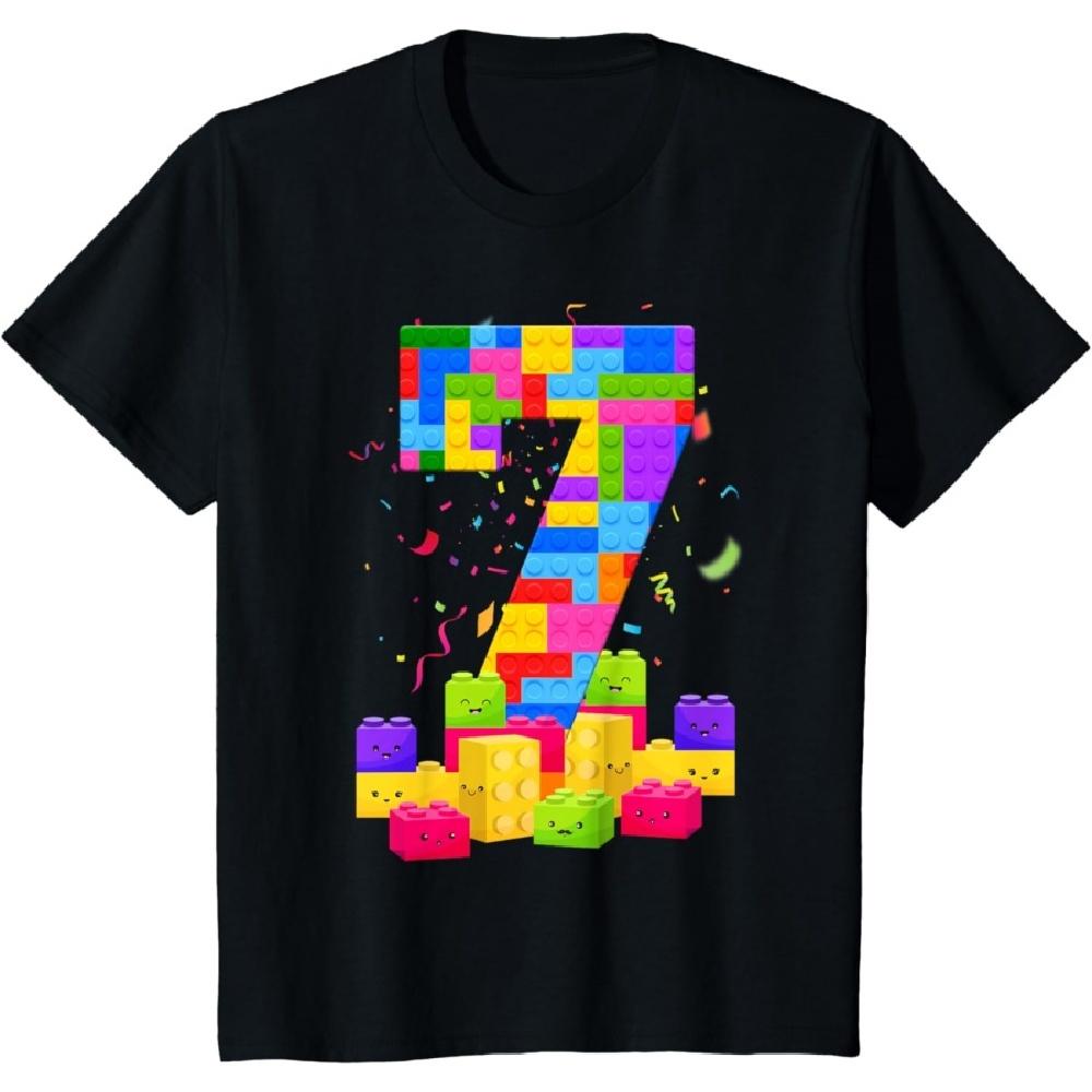 

7 Years Old Builder Boy Girl Building Blocks 7th Birthday T-Shirt XXXXXL