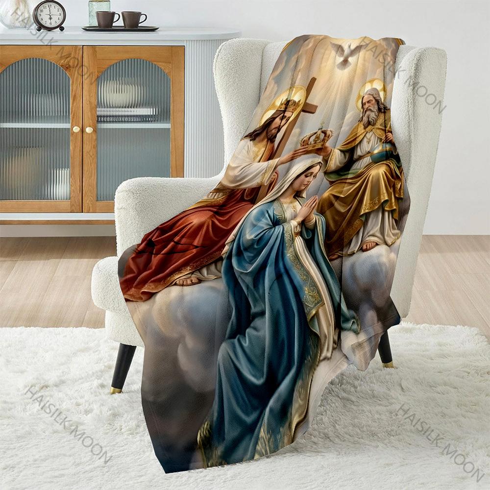 1PC Religious figures and Holy Dove Print Believer Pray blanket Warm soft flannel material suitable for all seasons luxury gift