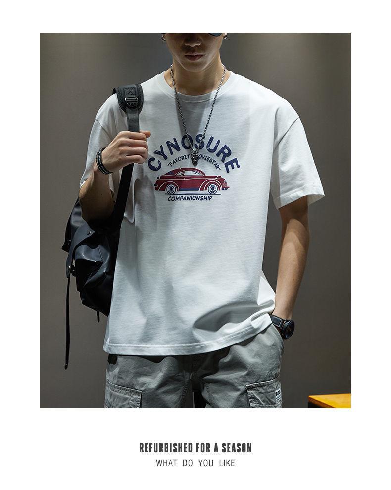 2026 Men's Summer American Retro Cotton T-shirt, Japanese Trendy Brand, Loose Fit, Short Sleeve, Round Neck