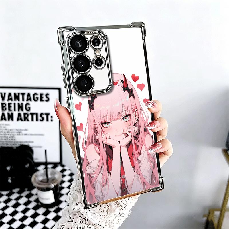 Zero Two 02 Kawaii Niedliche Galvanisierte Handyhülle Für Samsung Galaxy S24 S25 FE S26 Edge S23 Ultra S22 S21 Plus S20 Anti-Fall Airbag C