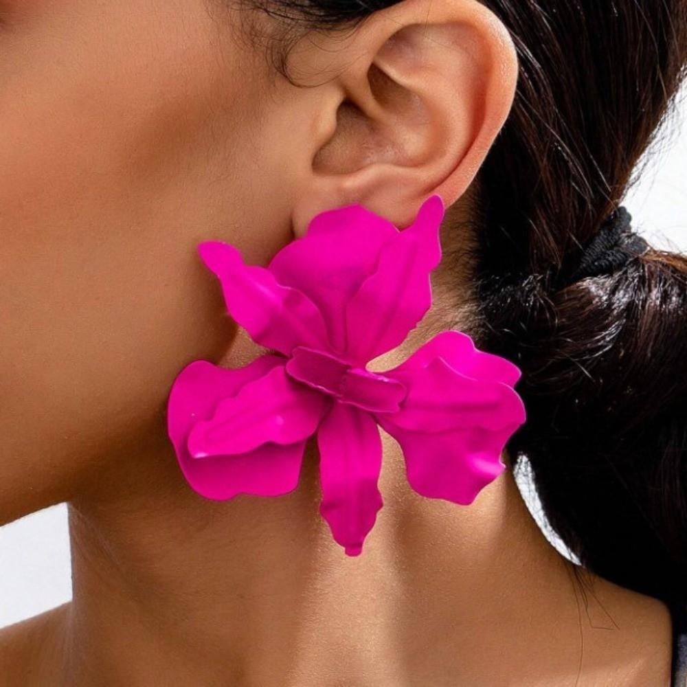 Boucles d'Oreilles Exagérées Fleurs Peintes Accessoires d'Oreille Plissés Grandes Boucles d'Oreilles Fête