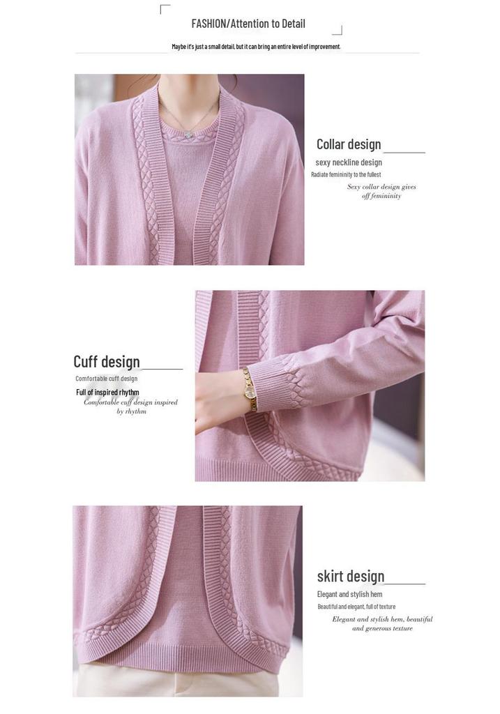 Mom's 2023 Autumn Knit Top Set: Stylish Two-Piece for Middle-Aged & Elderly - Spring/Fall Inner Layer Shirt