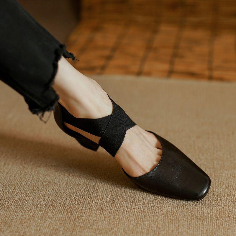 

2025 spring new fashion is absolutely perfect, high heel square elastic belt Mary Jane shoe head bag head shoes thick heel women s shoes 40 чёрный