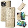 iPhone 16 Flip Leather Case - PU Embossed Cat Dog Design - Compatible with Apple 15