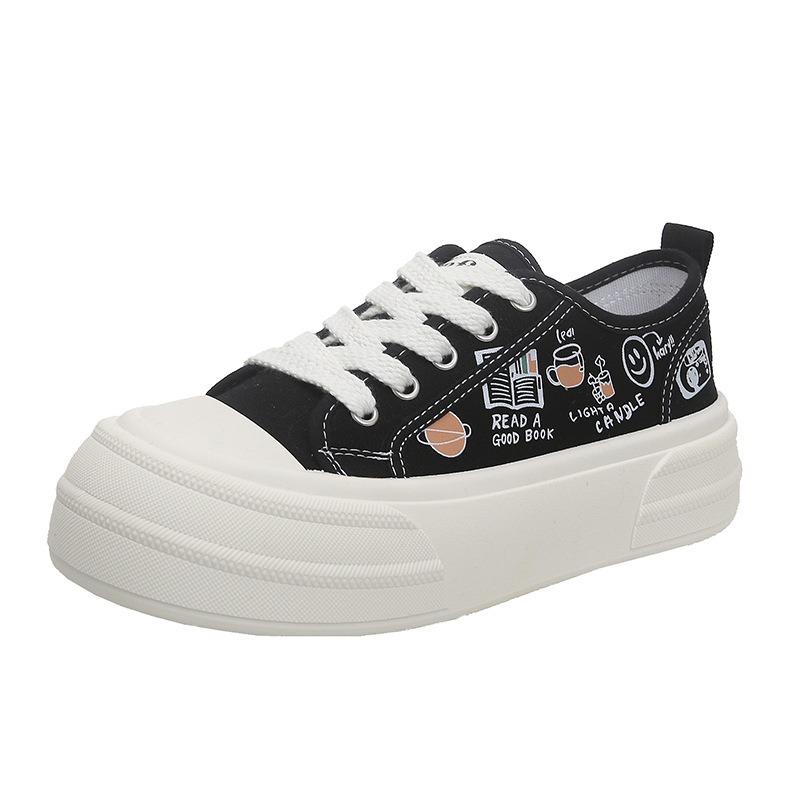 New canvas shoes women's new spring older children's graffiti biscuit shoes platform soles student versatile sports board shoes