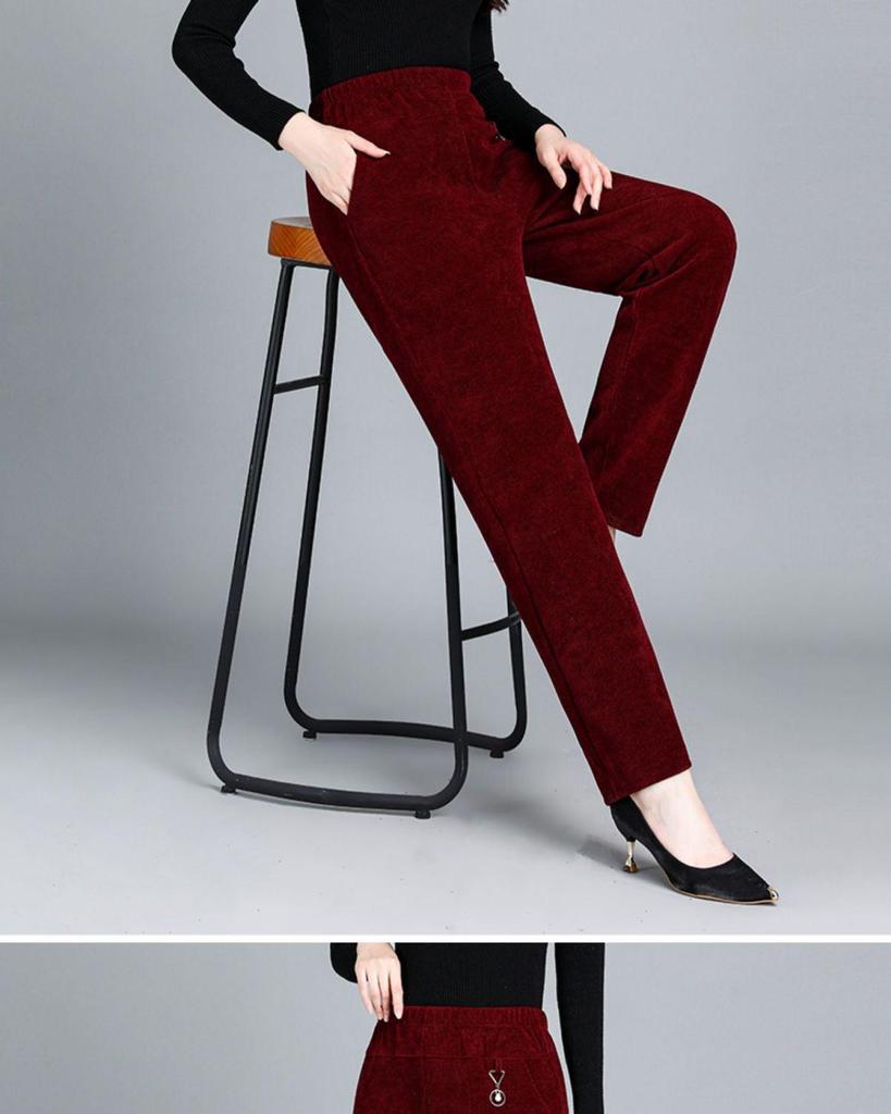 Women's Corduroy Straight-Leg Pants with Velvet Lining – Loose Fit for Autumn and Winter