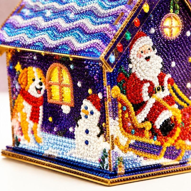 Freestanding Wooden Christmas Art Craft, Multicolored Decorative Project for Creating Pitched-Roof Seasonal Display