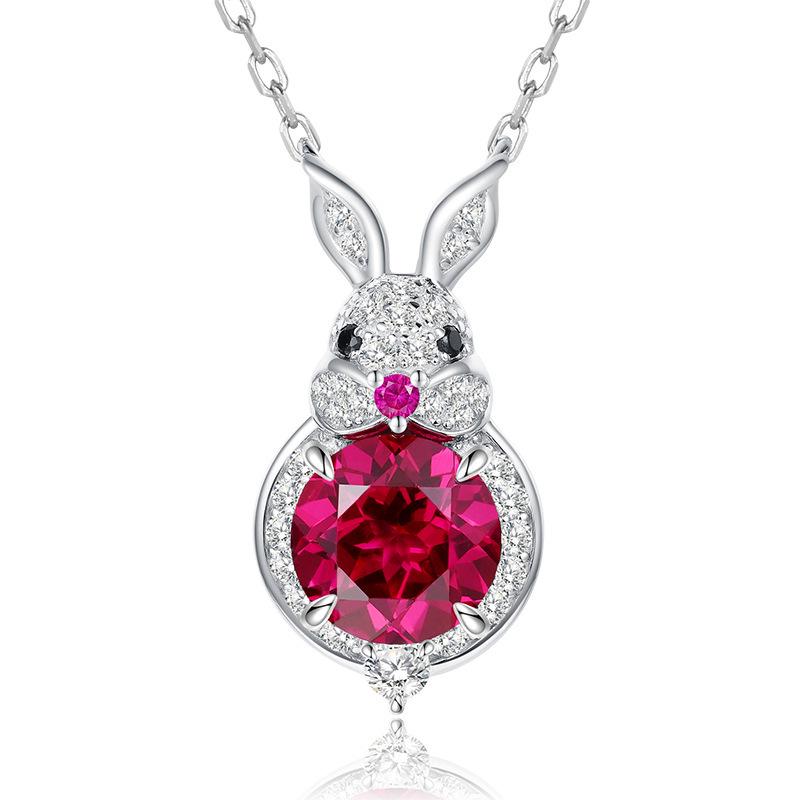 

Xiancan Jewelry S925 Silver Rabbit Pendant Necklace with 8.0mm Red High Carbon Diamond S925 Silver