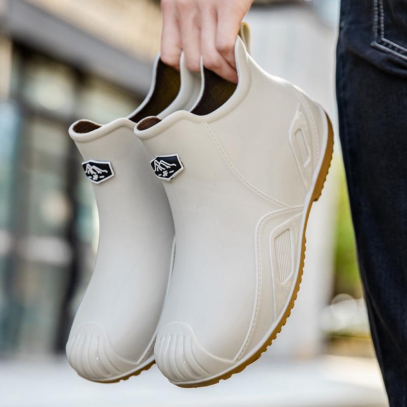 

Короткие дождевые ботинки мужские взрослые модные водонепроницаемые ботинки утолщенные износостойкие резиновые сапоги кухонные рабочие низкие плоские дождевые ботинки мужские 44