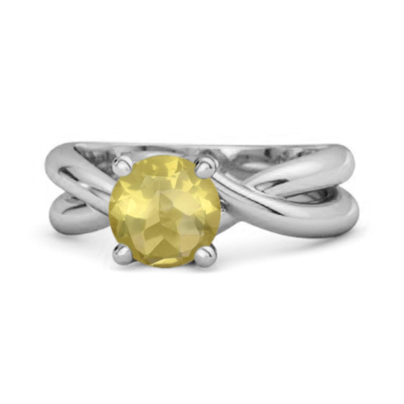 

Lemon Quartz Crisscross Band Ring - 925 Sterling Silver 11 біле золото кольору