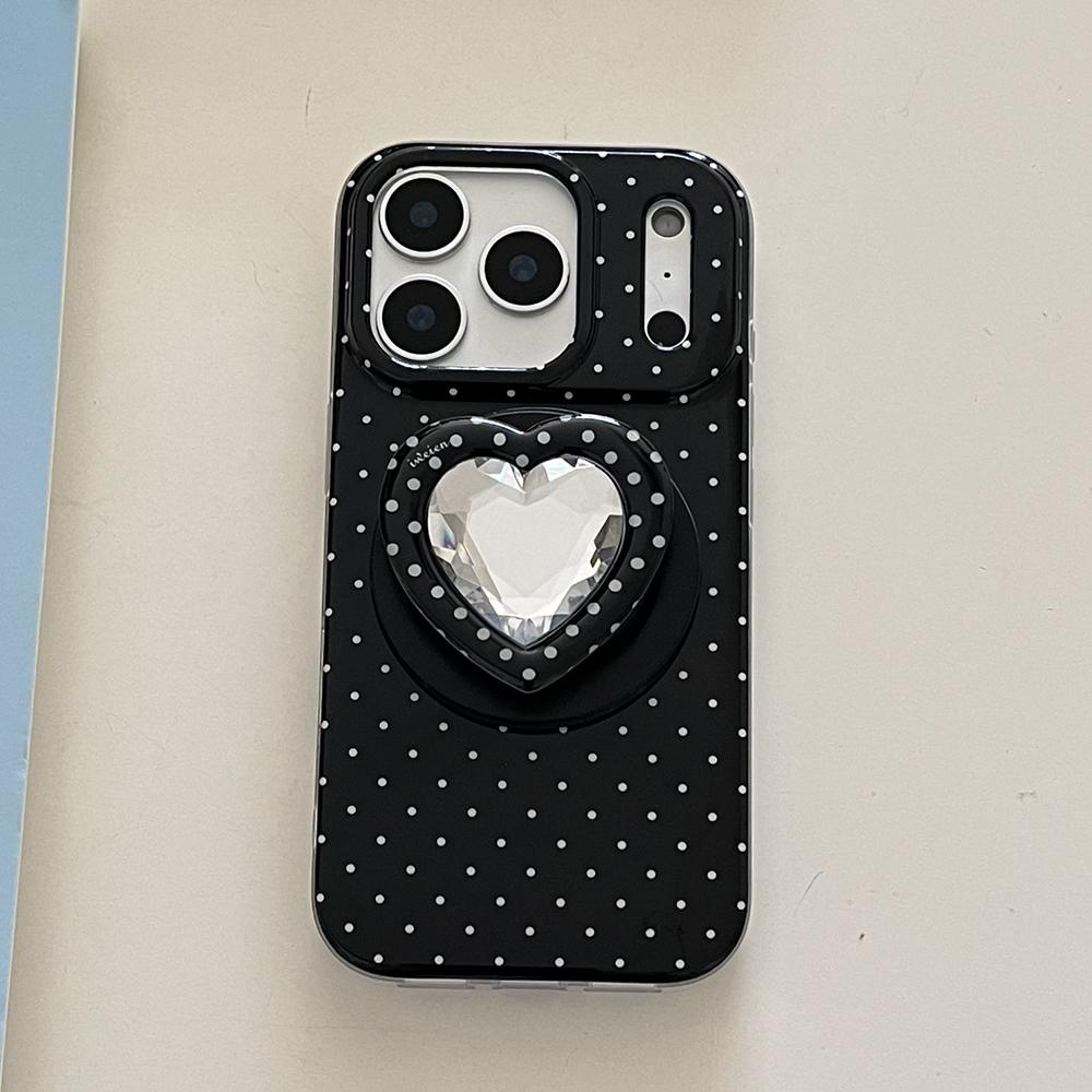 

3D Cute Heart Pink White Black Polka Dot Magnetic Wireless Charging Phone Case for iPhone 17 16 15 14 Pro Max For Magsafe Case iPhone 14 Pro