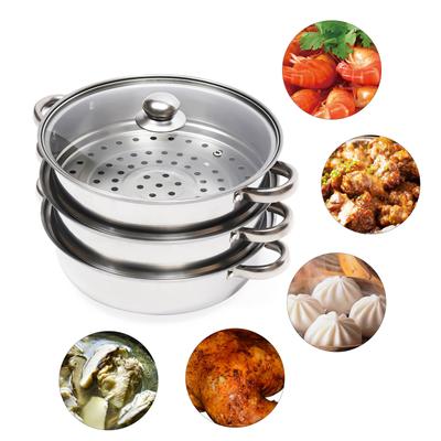 28 CM Stainless Steel Steamer 3 Tier Multi Functions Explosion Proof Steamer Cooking Pot