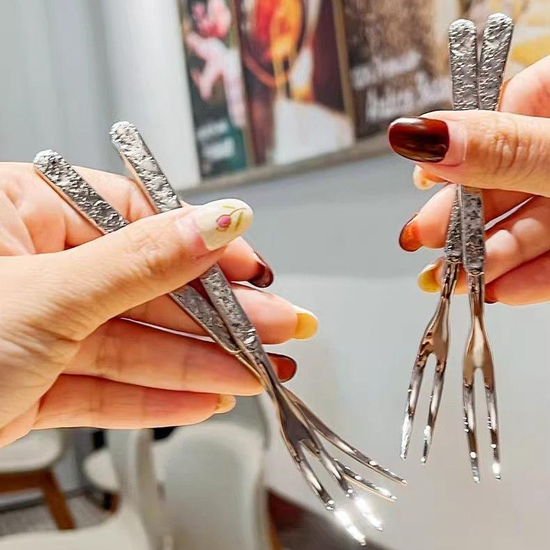 Thickened Stainless Steel Light Luxury Fruit Fork Creative Senior Household Thickened Cake Dessert Fork Hotel Dim Sum Fork