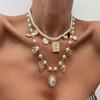 IngeSight.Z 2Pcs/Set Boho Butterfly Sunflower Heart Pendant Necklace Women Luxury Imitation Pearl Charm Chain Statement Jewelry