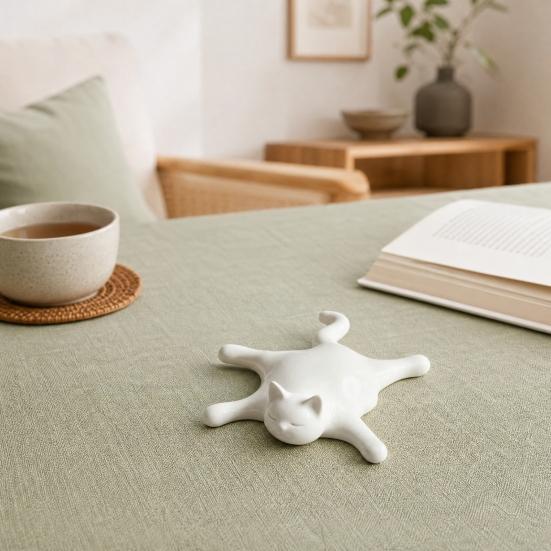 3D Printed Melting Cat Figurine Lazy Flattened Sleeping Cat Statue with Matte White