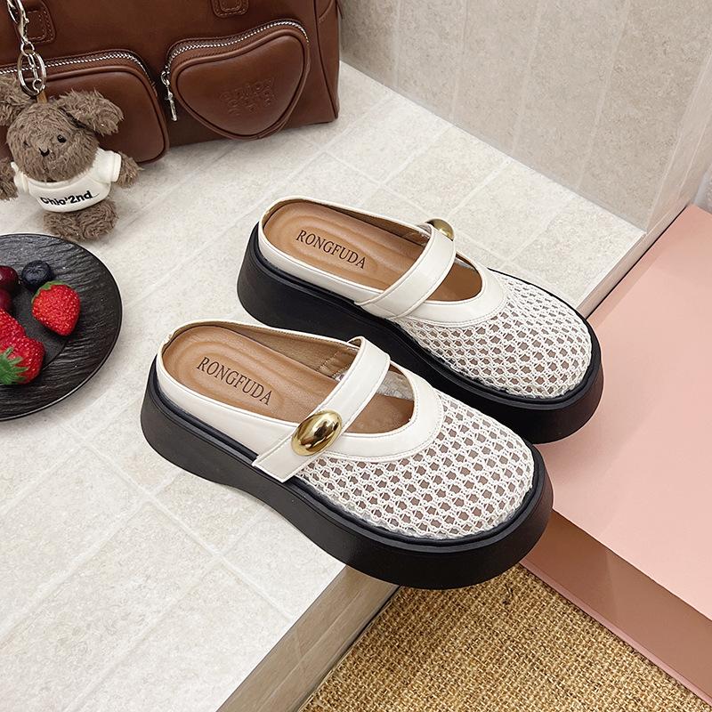 Platform-soled Boken shoes women's bag head half slippers summer wear 2025 new shoes lazy one pedal mesh cool slippers