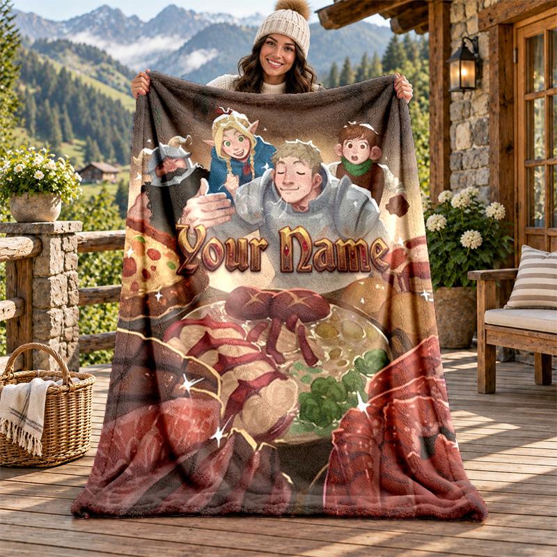 Delicious in Dungeon Custom Name Flannel Blanket Personalized Soft Warm Plush Throw Blanket Customized Gift for Family Friends