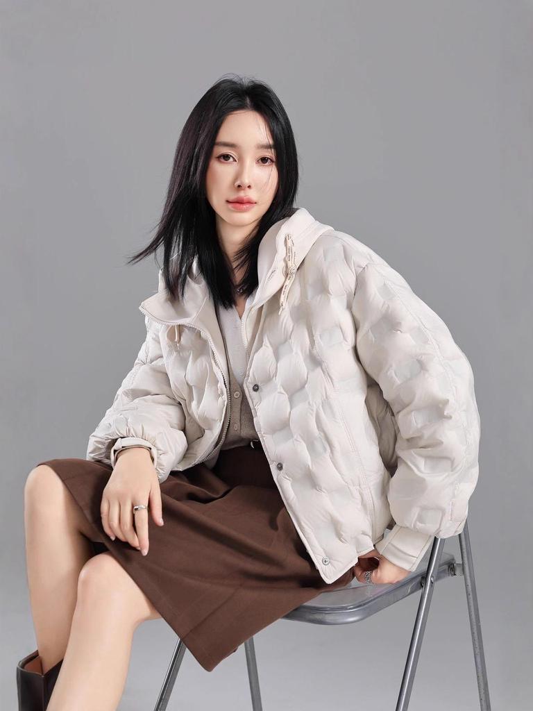 2025 Women's Korean Style Lightweight Hooded Down Jacket - Short, Taped Seam, Winter Fashion