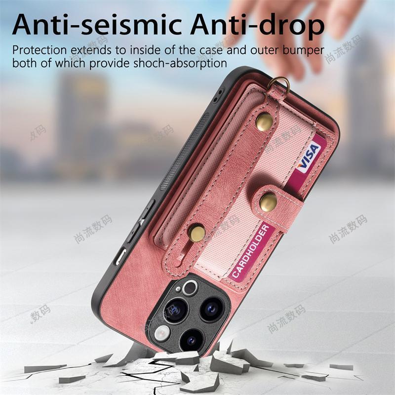 Handgelenkband Lanyard Kartenetui ist geeignet für Apple 15promax Handyhülle 14Plus Lederhülle 13 allumfassend 12 Karten 11.