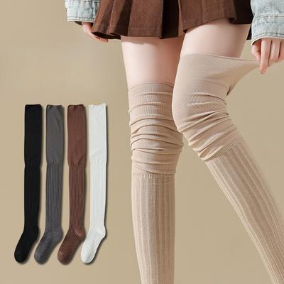 Calze sopra il ginocchio, Calze lunghe da donna, Stivali lunghi color crema Autunno e Inverno, Calze a costine antiscivolo per donne incinte