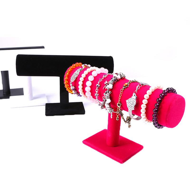 Soporte de exhibición de joyería de terciopelo para pulseras, collares, brazaletes, relojes, pinzas para el cabello y tocados. Organizador de estante en forma de T.