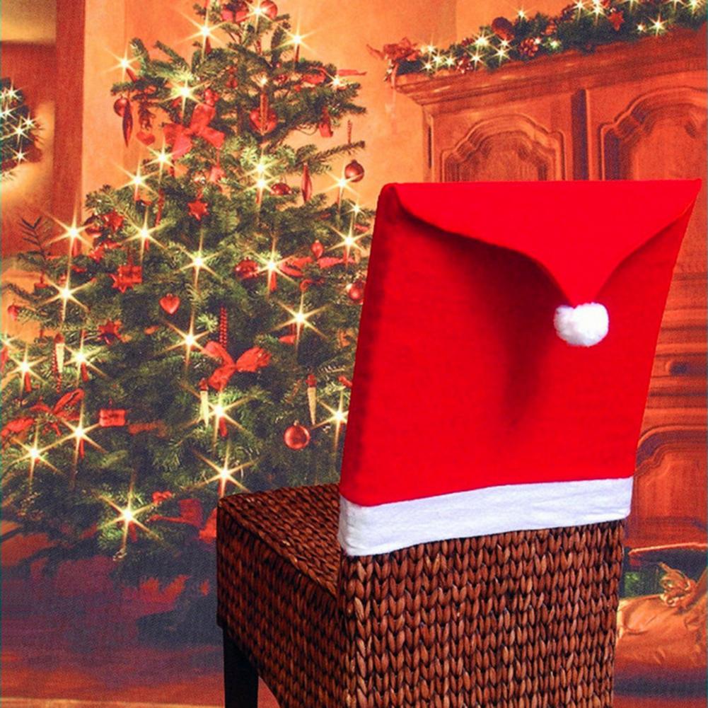 3Pcs Christmas Dining Chair Cover Santa Claus Hat Chair Slipcover for Xmas Home Decor