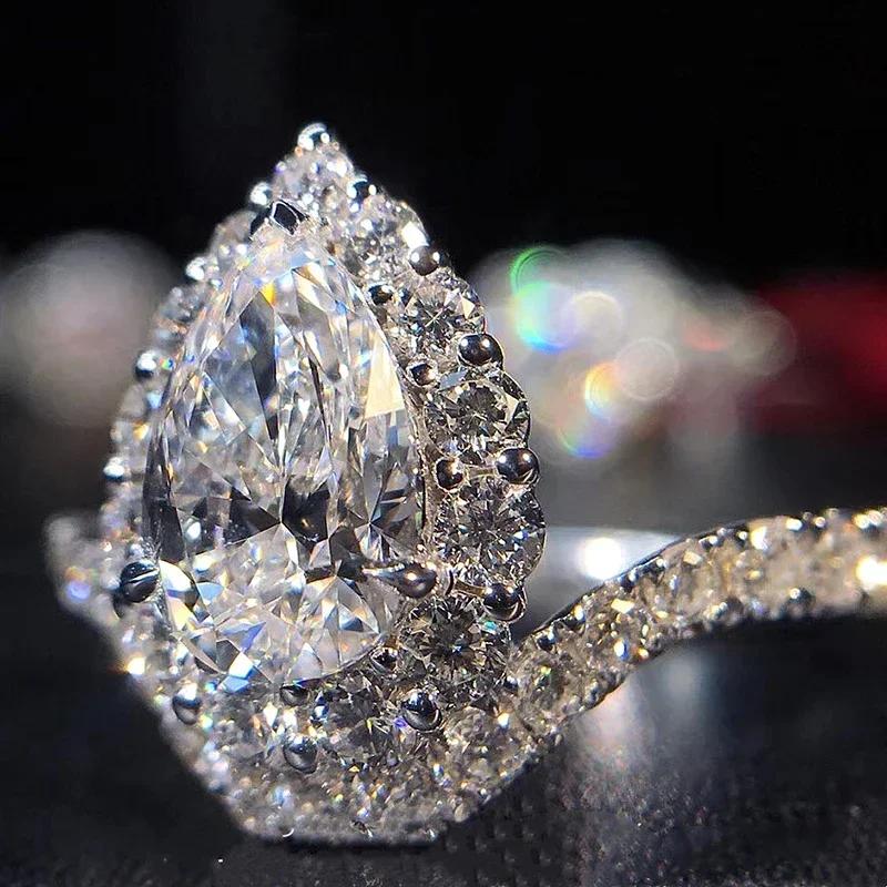 New Gorgeous Bridal Wedding Accessories Finger-Rings With Big Teardrop Cubic Zirconia Anniversary Ring Women'S Trendy Jewelry