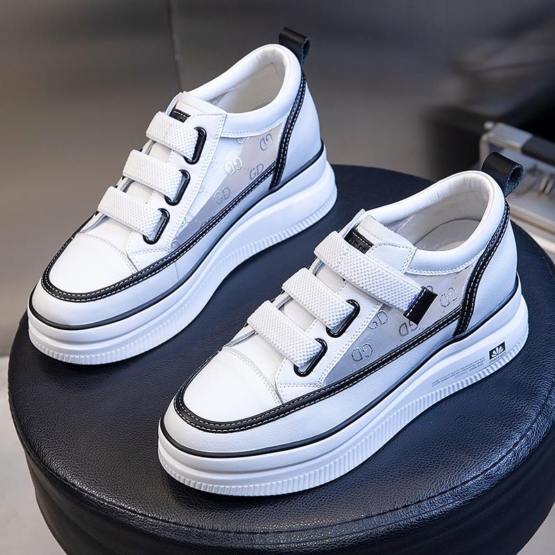 

Женские туфли из кожи с липучкой и прозрачной сеткой 2025 года, новые летние модные повседневные туфли из дышащей ткани на плоской подошве, универсальные детские туфли 35 чёрный