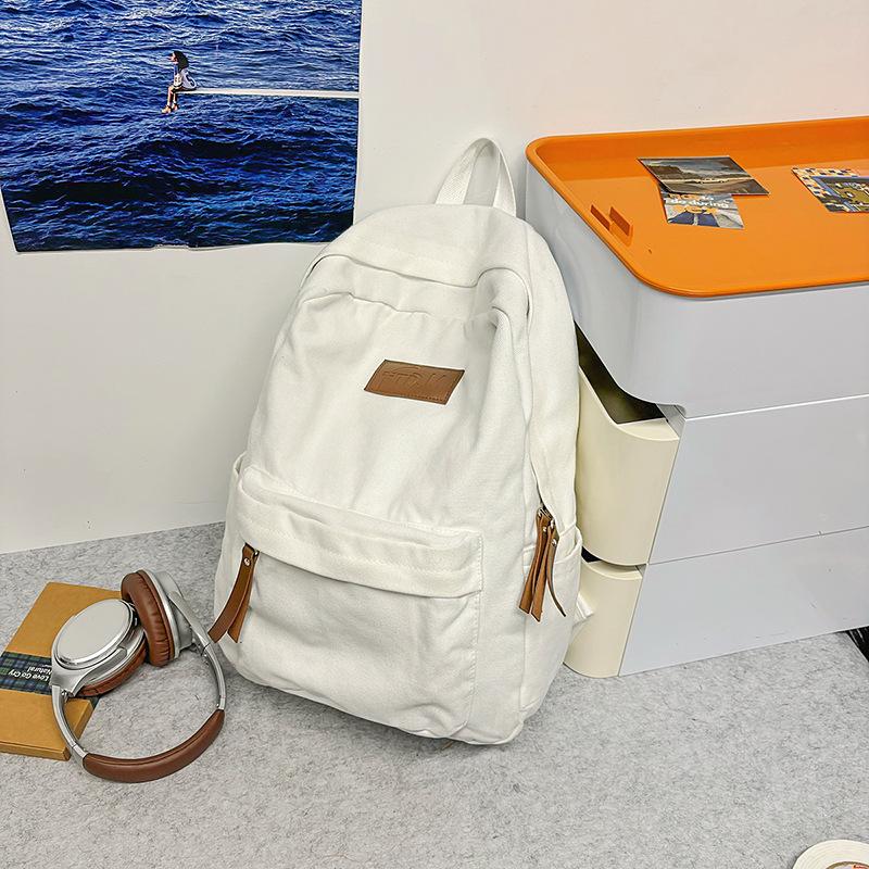 Canvas backpack women's simple large-capacity junior high school student schoolbag high school retro backpack computer bag