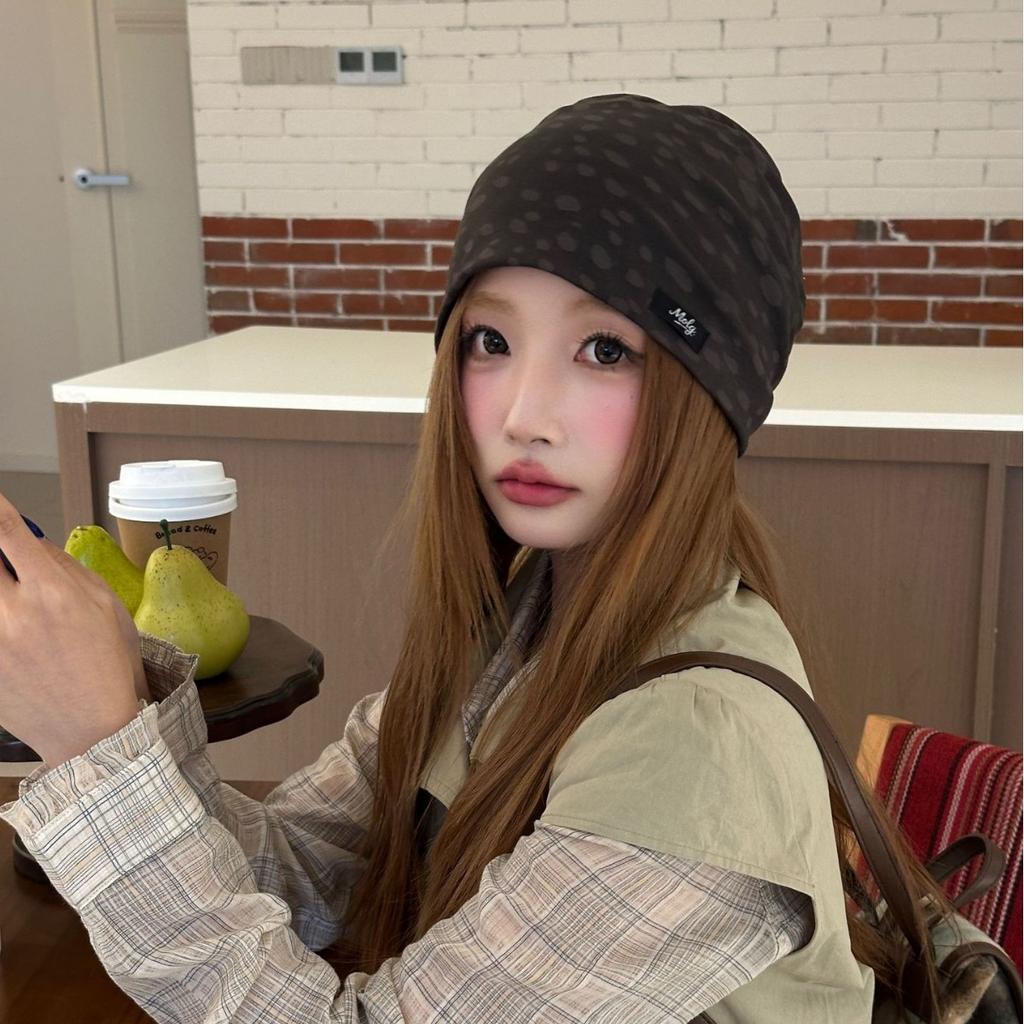 Korean polka dot stack hat headband dual-purpose girls air-conditioned room sleeping hat autumn trendy bag head hat headscarf