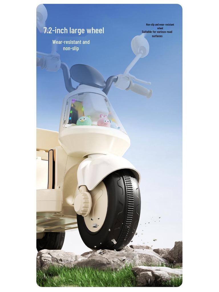 Children's Electric Two-Seater Motorcycle: Rechargeable Three-Wheeler Toy for Boys and Girls