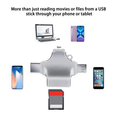 Professional Card Reader 4-in-1 with Cover Mobile Phone Converter TF Card/USB Disk Type-C Card Reader Adapter