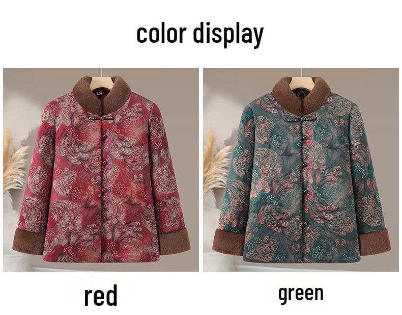 Stylish Fleece-Lined Cotton Jacket for Middle-aged and Elderly Women