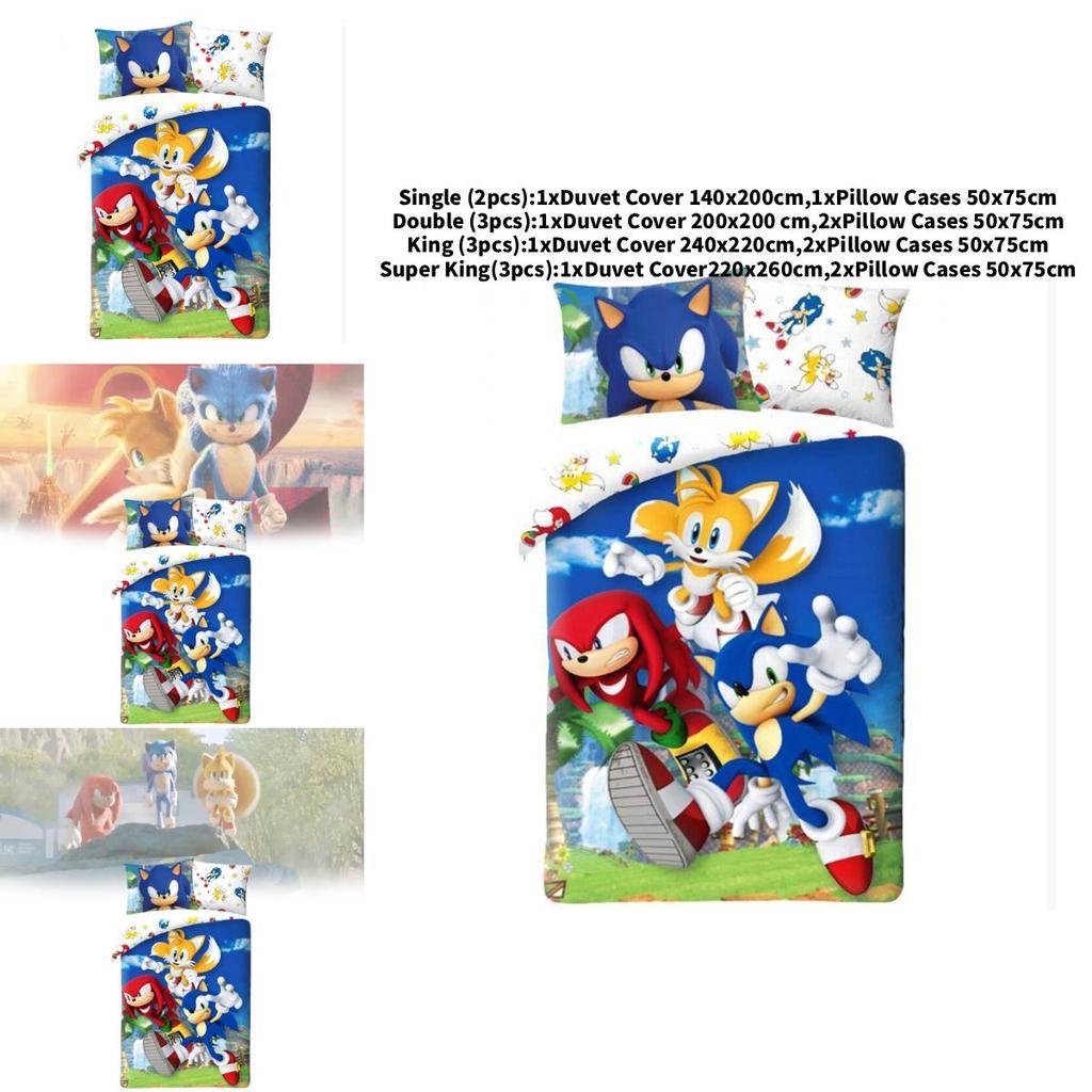 Sonic The Hedgehog Cartoon Bedding Set With Cotton Duvet Cover And Pillowcase For Bedroom Decor