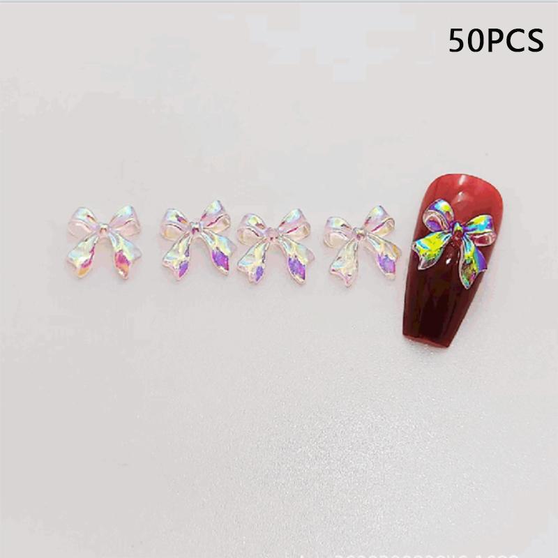 50Pcs/Bag 3D Bowknot Nail Art Decoration Colorful Aurora Super Fairy Bow Nail Art Charms Girl Diy  Manicure Accessories