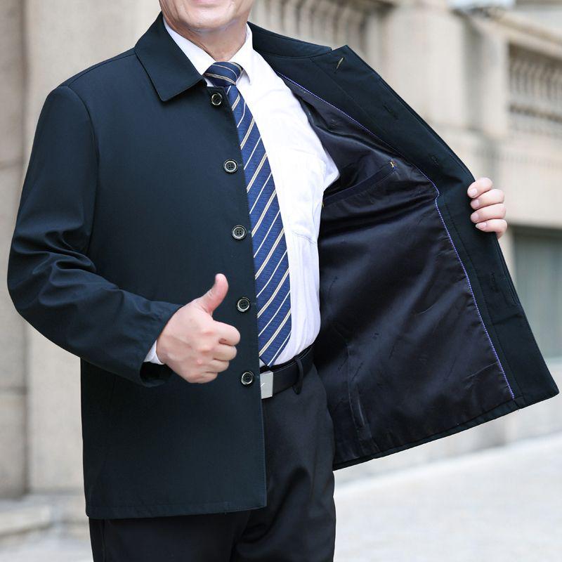 Herren Leichte Freizeitjacke - Frühling/Herbst Stil, Umlegekragen, Knopfverschluss, Lockere Passform für Mittelalte und Ältere.