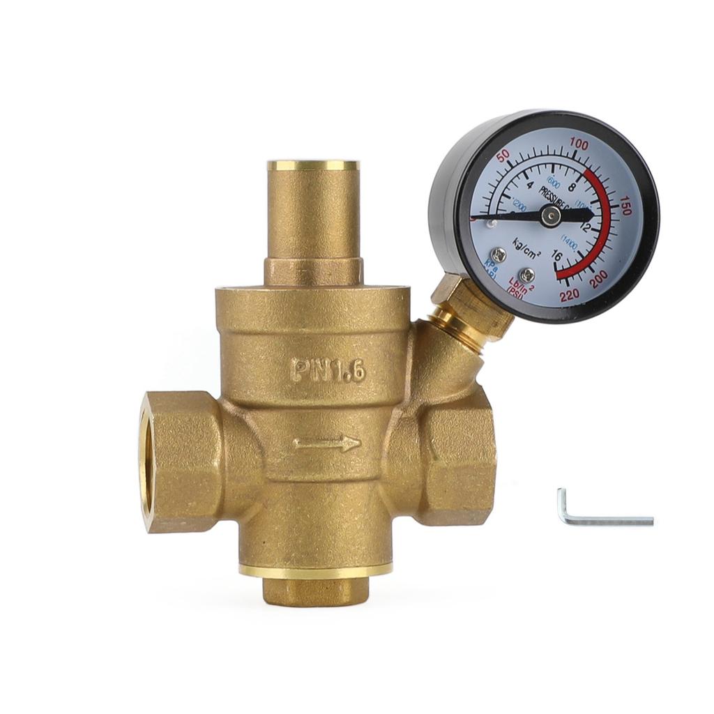 DN15 Brass Adjustable 1/2" Water Pressure Regulator Reducer With Gauge Meter