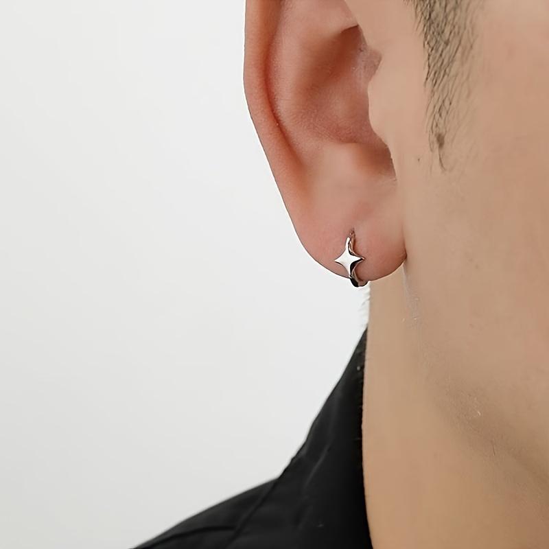 Four-pointed Star Cross Small Hoop Earrings for Men Women Hip Hop Retro Black Silver- Street Gothic Ear Jewelry