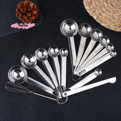 Stainless Steel Measuring Spoon Set Kitchen Baking Tools with Scale 4/6/8Pcs Egg Beater Measuring Cup Ruler for Accurate Cooking