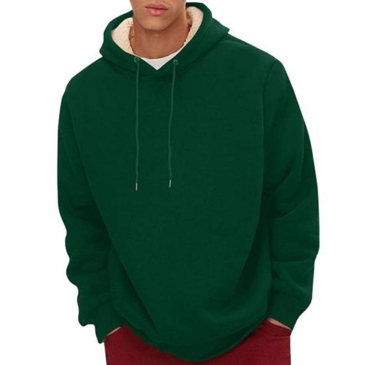 Winter Thermal Hoodie for Men Plush Lined Solid Color Loose Fit Long Sleeve Casual Top with Drawstring and Elastic Cuffs Daily Wear