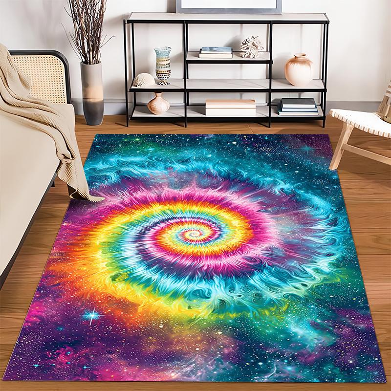 Colorful Galaxy Spiral Pattern Carpet with Cosmic Tie-Dye Design Suitable for Use As an Anti-slip for Living Room Bedroom Sofas