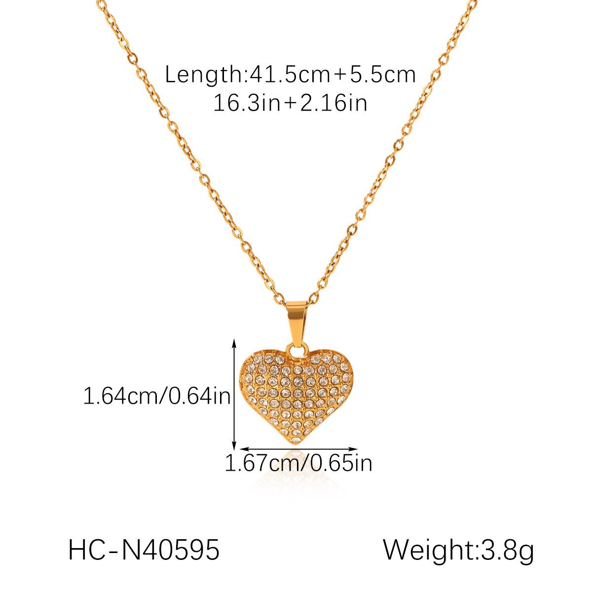 Heart-shaped diamond-encrusted earrings and pendant necklace, light luxury high-end titanium steel jewelry