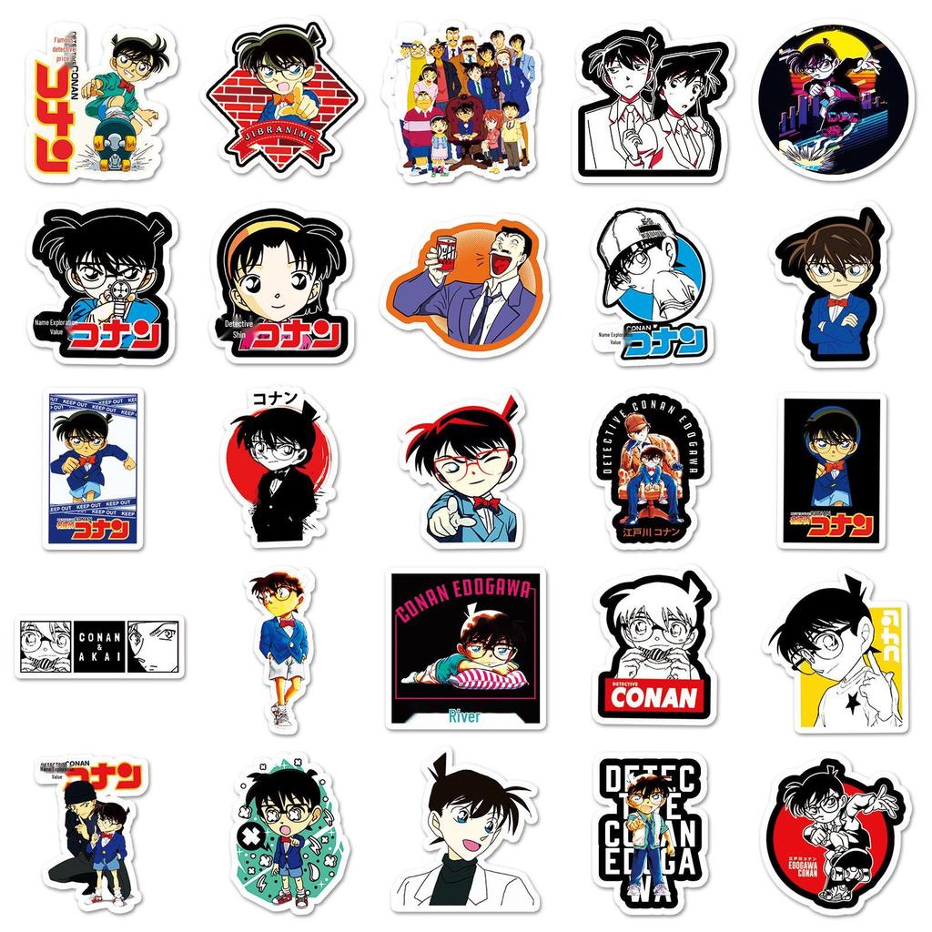 50 Japanese Anime Conan Character Waterproof Motorcycle Stickers - 50 Sheets of Creative Graffiti Style Decor.