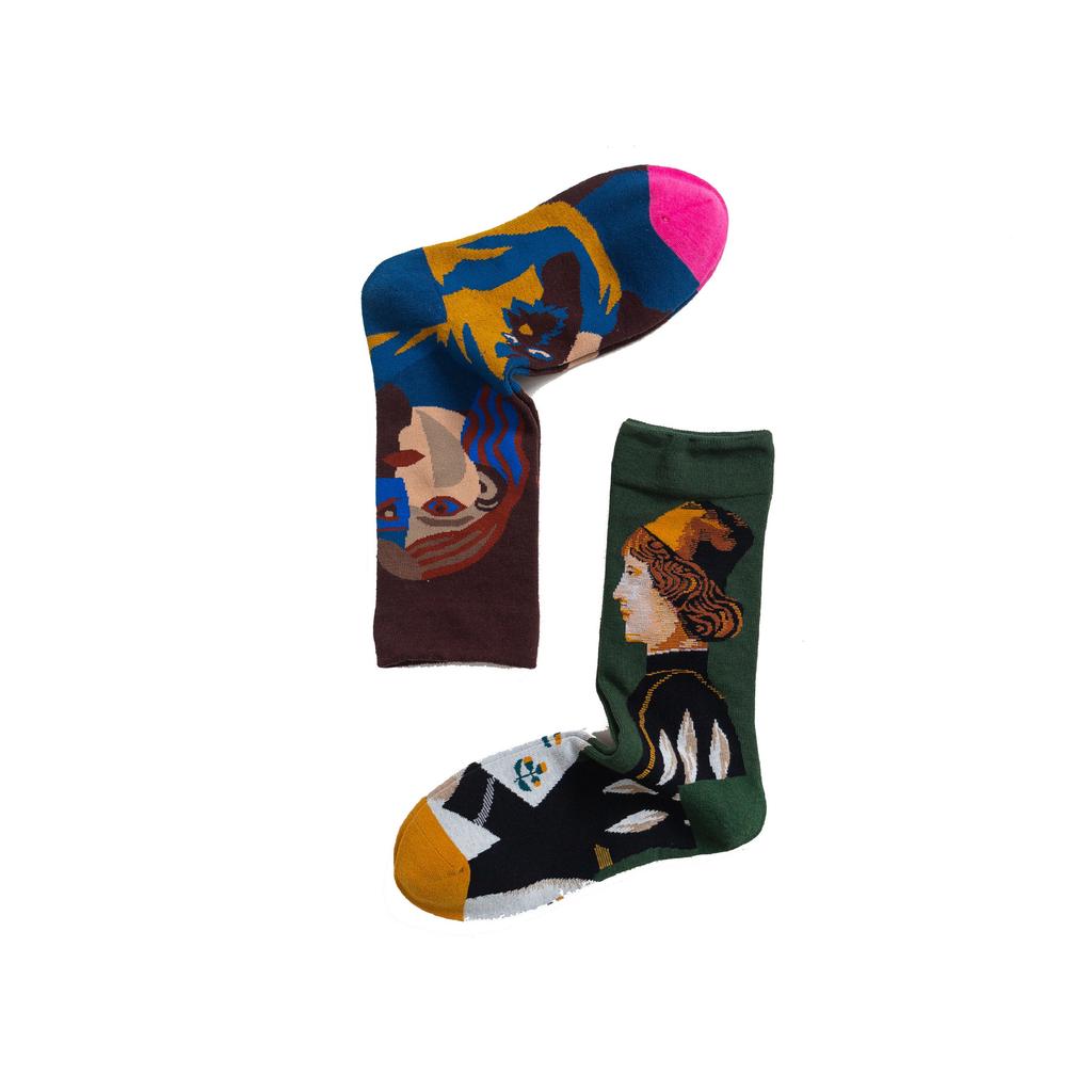 Französische Nischen-Designersocken, Nahtlose Zehenpartie Britischer Stil Retro Paar Vielseitig Trendige Socken, Baumwolle Mittellange Socken