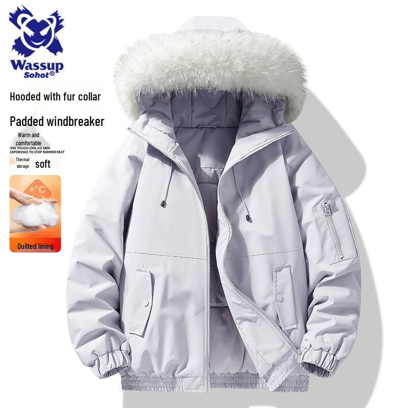 Wassup Sohot Men s Zuoshandiao Padded Jacket with Fur-Trimmed Hood M