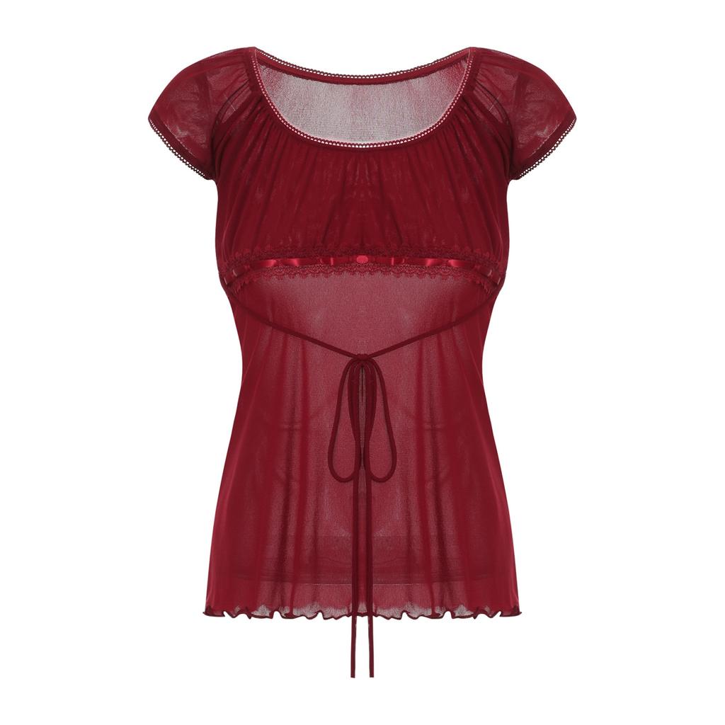 Women 's Lace Flower Crochet Tops, Cap Sleeve Low Cut Drawstring T-shirt Female Off Shoulder Clothing