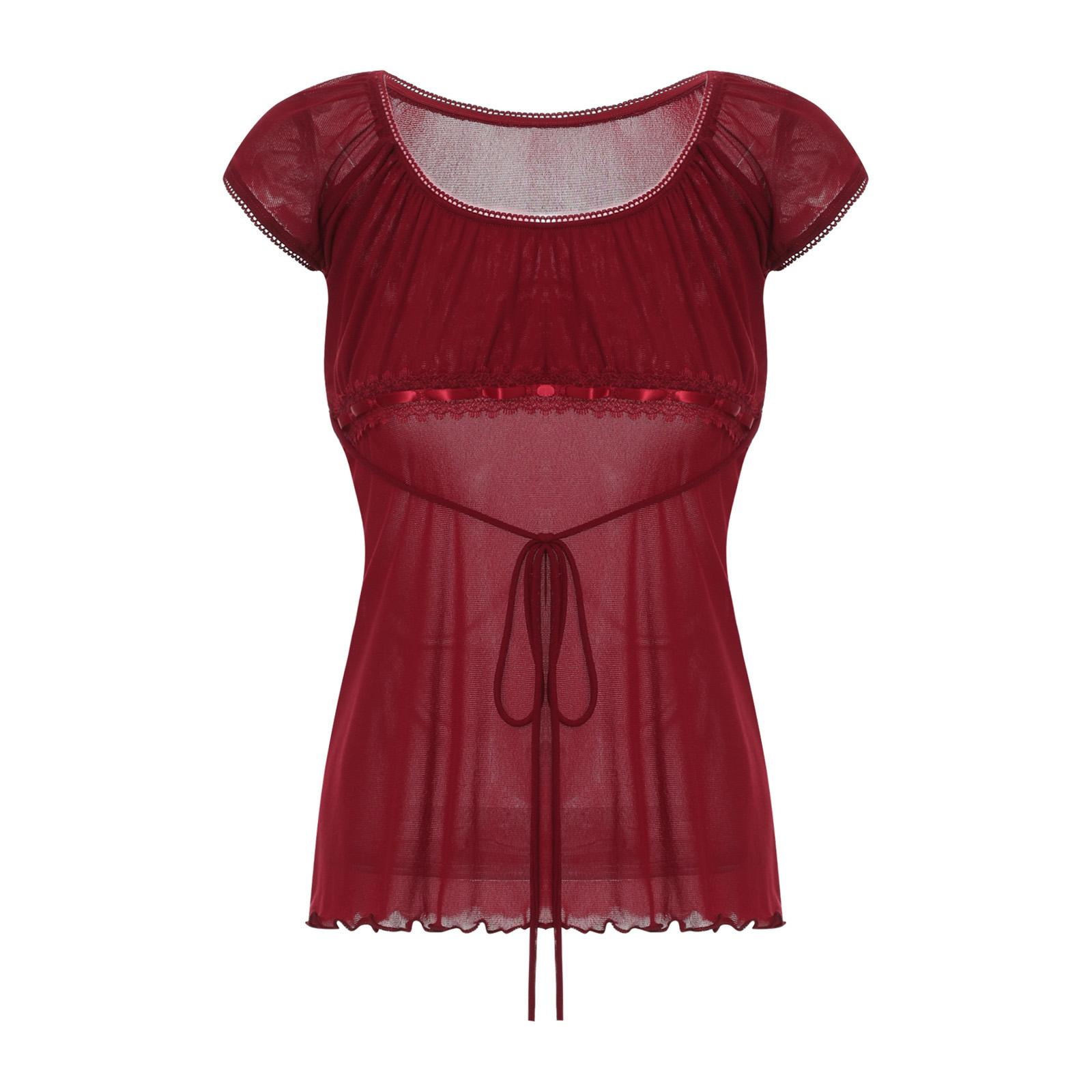 

Женские кружевные топы с цветочным узором, футболка с короткими рукавами и глубоким вырезом на завязках, женская одежда с открытыми плечами S красный